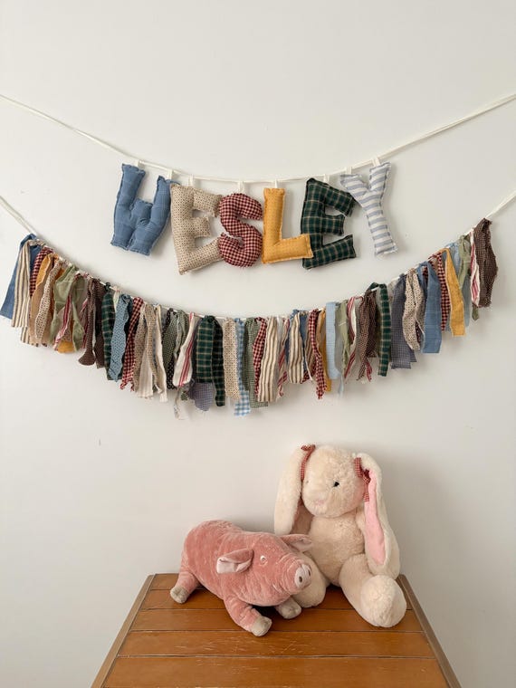 Handmade fringe Bunting Garland | Vintage Fabric Nursery Decor | Colorful rag garland | Mantel swag | fabric rag tie garland