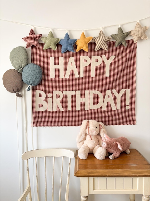 Fabric Happy Birthday Banner | Gingham Cottagecore Heirloom Party Decor