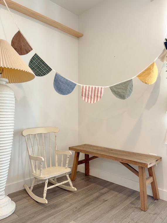 Handmade Cottagecore Bunting Garland | Scalloped Vintage Fabric Nursery Decor