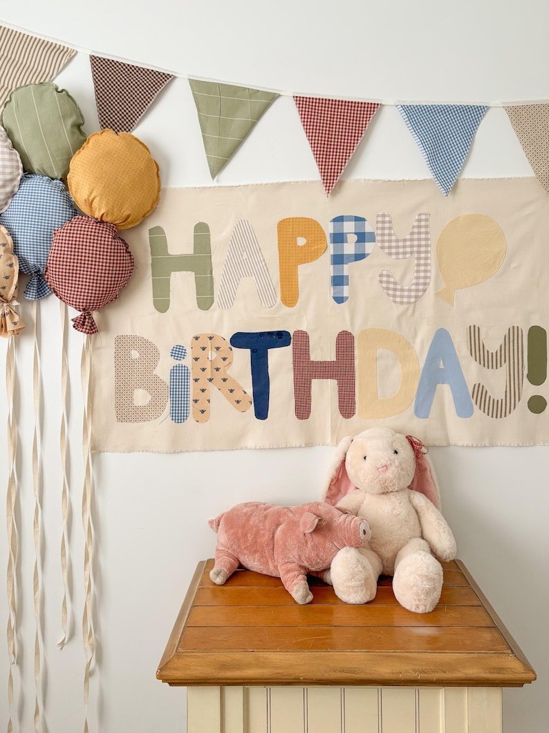 Ballons d'anniversaire en tissu | Décoration de fête champêtre traditionnelle, guirlande pour chambre d'enfant image 5