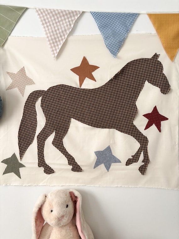 Cottagecore Horse Wall Hanging |  Vintage Inspired Textile Nursery Decor | Handmade Heirloom Banner | Western Kids Room Decor