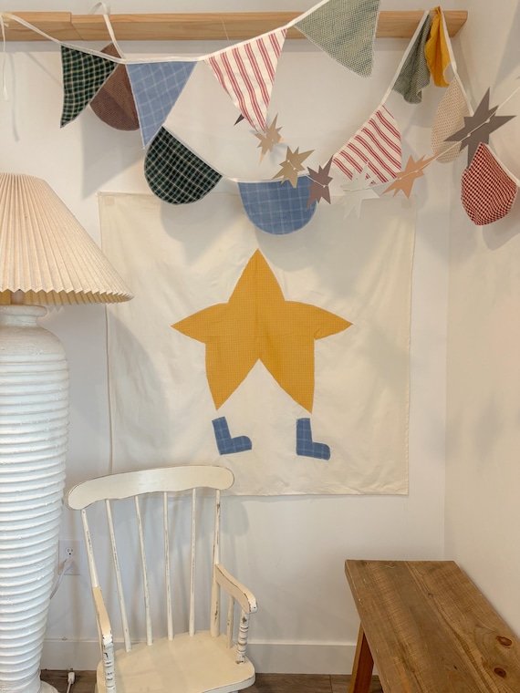 Handmade Cottagecore Star Wall Hanging | Vintage Textile Nursery Decor