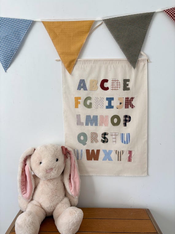 Fabric Alphabet Wall Hang | Vintage Core Textile Tapestry | kids room play room nursery decor