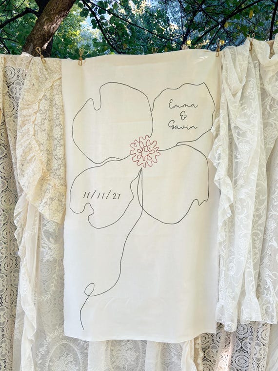 Hand Painted Custom Name Banner, Wedding Backdrop Sign, Family Name Wall Hanging, Personalized Fabric Banner, Boho Floral Tapestry