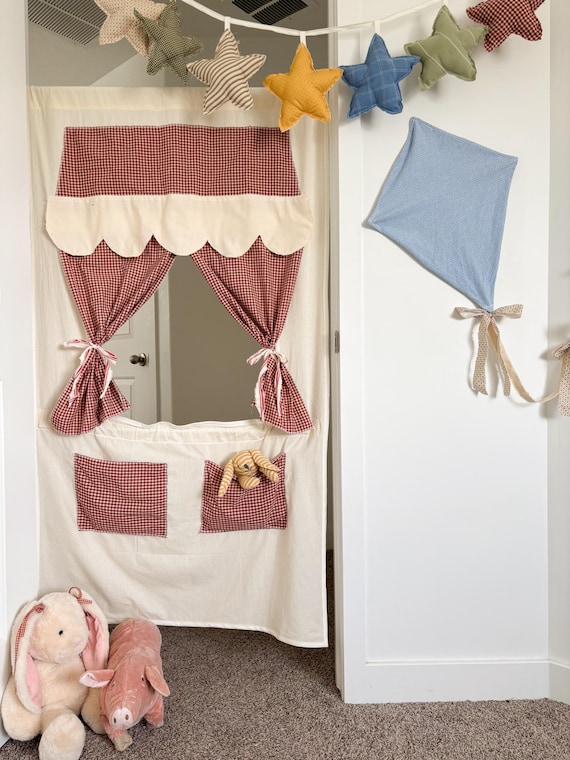 Doorway Puppet Theater Curtain | Vintage Play Market Stand, Playhouse Decor