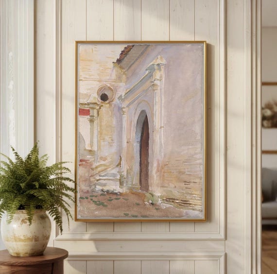 John Singer Sargent Watercolor Print, Arched Doorway Painting, Vintage Architecture Wall Art, Neutral Watercolor, European Decor, 5x7 8x10 1