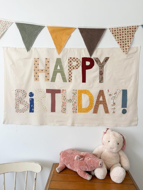 Patchwork Fabric Birthday Banner | Cottagecore Floral Party Decor