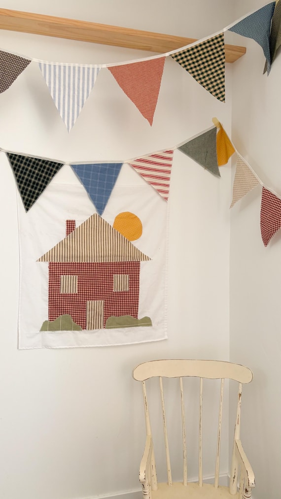 Cottagecore house Wall Hanging | Vintage Textile Nursery Decor, Handmade Quilt Art