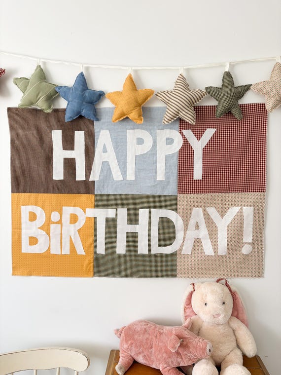 Handmade Patchwork Birthday Banner | Vintage Fabric Cottagecore Party Decor