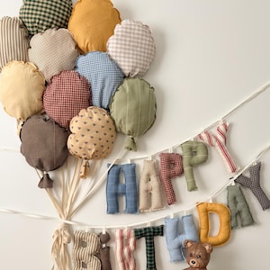 Ballons d'anniversaire en tissu | Décoration de fête champêtre traditionnelle, guirlande pour chambre d'enfant image 2