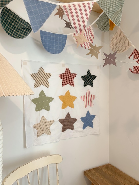 Cottagecore Star Wall Hanging | Vintage Textile Nursery Decor, Handmade Quilt Art