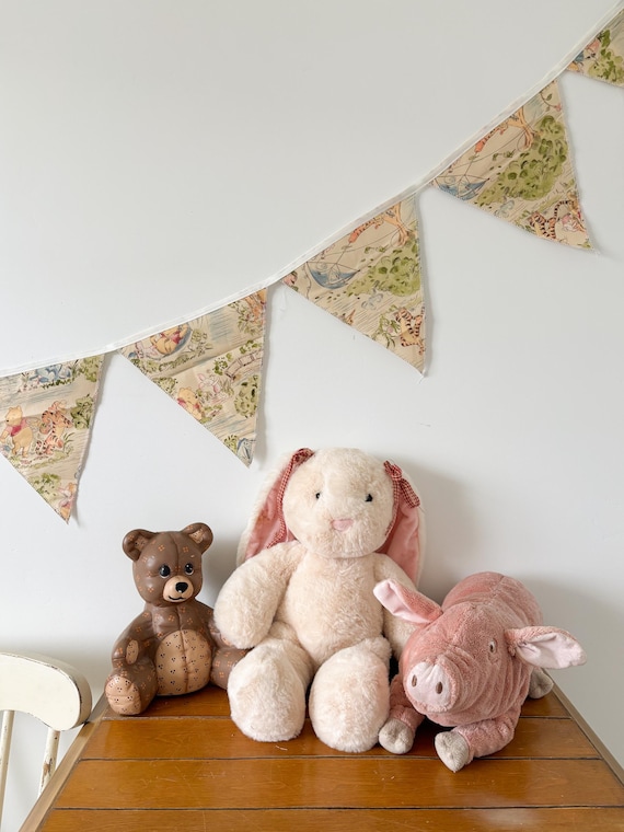 Handmade Cottagecore Disney Pooh Bear Bunting Garland | Vintage inspired Fabric triangle banner Nursery Decor