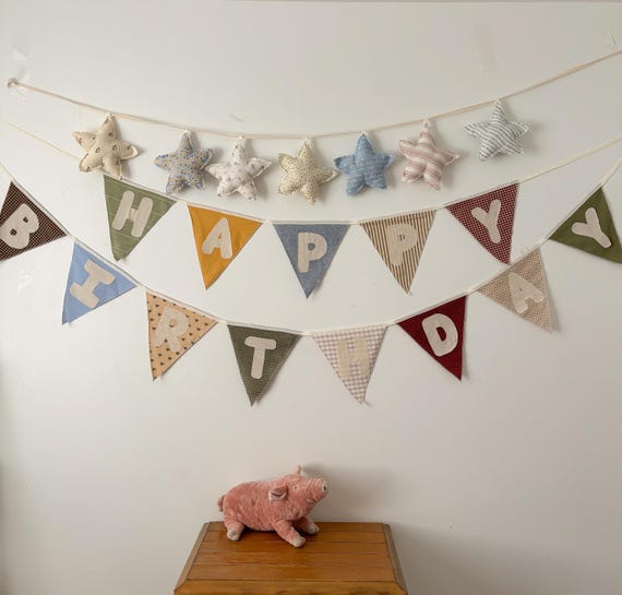 Fabric Happy Birthday Banner | Cottagecore Heirloom Party Decor | Birthsay Bunting Garland