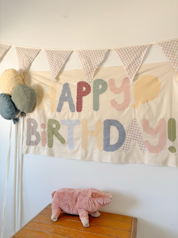 Fabric Happy Birthday Banner | Pastel Cottagecore Heirloom Party Decor