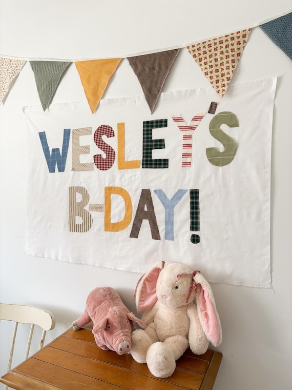 Handmade Patchwork Birthday Banner, Custom Fabric Appliqué, Cottagecore Party Decor