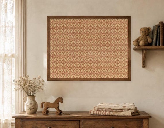Vintage Geometric Pattern Print, Rust Diamond Block Print Wall Art, Antique Paper Pattern, Terracotta Boho Decor, Mid Century Print, 5x7 8x1