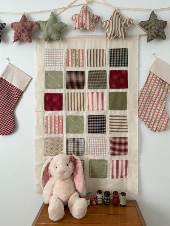 Handmade fabric advent calendar | vintage cottage core Christmas wall decor | holiday 12 days of Christmas