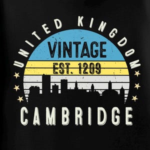 Cambridge Est. T-shirt 1209 – vintage T-shirt Verenigd Koninkrijk – retro shirt UK City – cadeau Brits erfgoed – uniseks topje Engeland