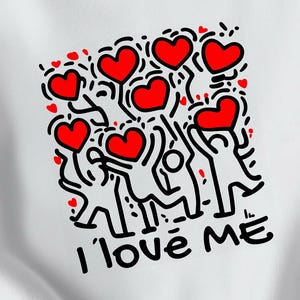 Keith Haring &#39;I Love Me&#39; T-Shirt | Colorful Print, Heart Art, Valentine&#39;s Day Tee, Unisex Casual Style