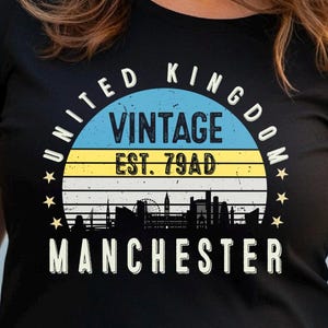 Camiseta de Manchester, Reino Unido (79 d. C.) / Camiseta vintage de ciudad del Reino Unido / Camiseta de herencia británica / Recuerdo de Inglaterra / Regalo para viajeros
