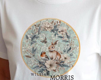 Maglietta con coniglio e uccello di WilliamMorris – Maglietta artistica vintage per lei/lui, maglietta con stampa artistica botanica di WilliamMorris