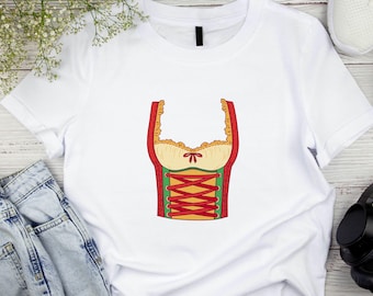 T-shirt déguisement femme Oktoberfest, t-shirt style dirndl bavarois, chemise allemande de la fête de la bière, chemise drôle de prost, tenue de fête de Munich