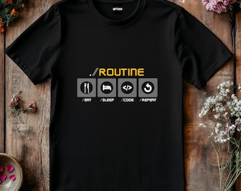 Camiseta de rutina de desarrollador, camiseta "Comer, dormir, programar, repetir", divertida camiseta de programador, regalo de ingeniero de software, camiseta unisex de codificación