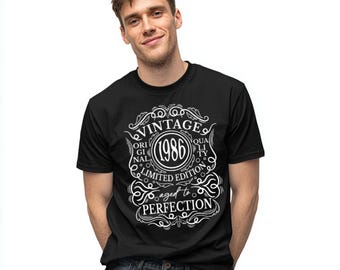 Vintage 1986 - 40th Birthday T-Shirt, Original Quality Limited Edition, Aged to Perfection, Funny 40th Gift for Dad, 40th Gifts for Men