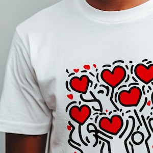 Keith Haring Clothing | Colorful Keith Haring Print T-Shirt, Heart Art, Valentine T-Shirt, Unisex Fashion, Casual Style