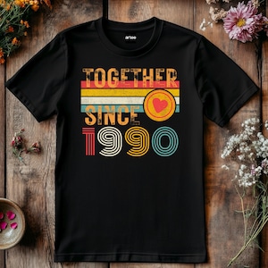 35th Anniversary Shirt, Est. 1990 Matching Couple Tees, Wifey & Hubby Gift, Married Since 1990 Custom Husband and Wife T-Shirt