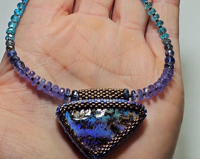 Featured listing image: Australian Koroit Boulder Opal Pendant:  Kyanite, Tanzanite, and Apatite Gemstone Beads