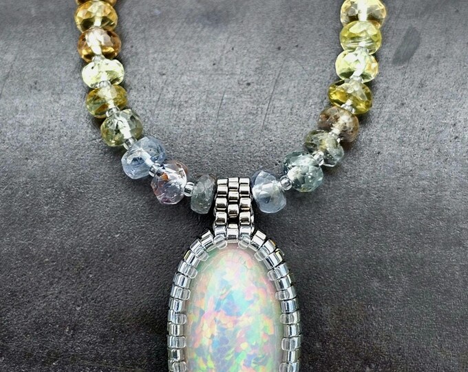 Featured listing image: EXCEPTIONAL, Large, Solid, Precious, Ethiopian Opal Pendant, w/ Honeycomb Pattern. Excellent Play-of-color. All MulticolorSapphire Gem Beads