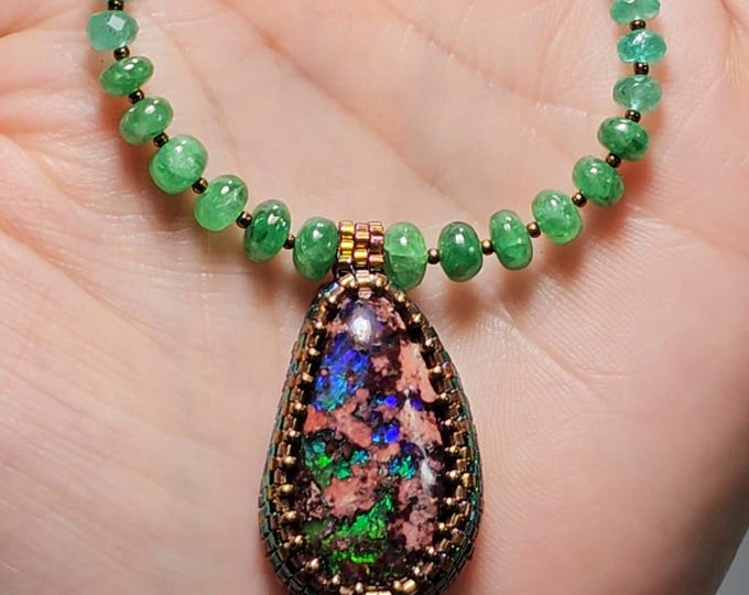 Featured listing image: Spectacular Mexican Cantera Opal with Green, Blue, Purple Play-of-Color.  Tsavorite, Emerald, Apatite, Kyanite and Tanzanite Gem Beads