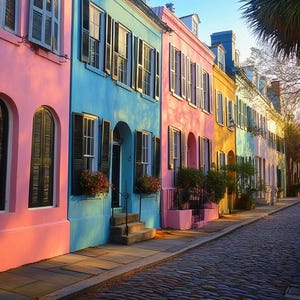 Rainbow Row Charleston, South Carolina Print | Colorful Historic Home Decor Wall Art, Southern Charm Travel and Home Decor