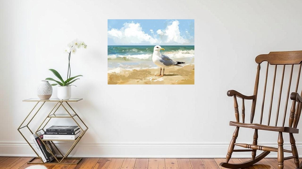 Seagull Beach Print – Coastal Watercolor Painting, Nautical Wall Decor ...