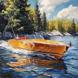 Vintage Holzboot Wandkunst - Retro Lake Life Print, Sommer Cabin Decor