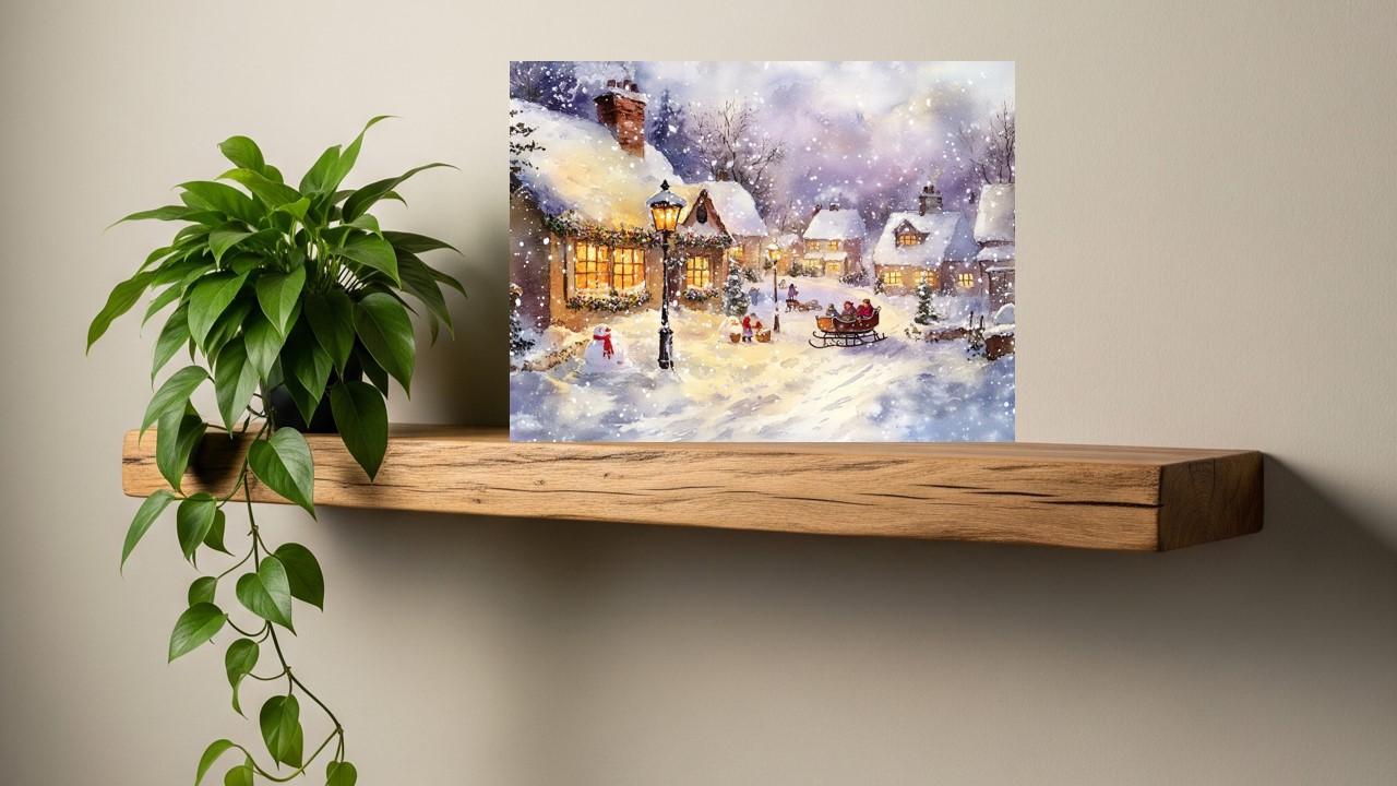 Cozy Winter Village Watercolor Print | Snowy Christmas Cottage Scene ...
