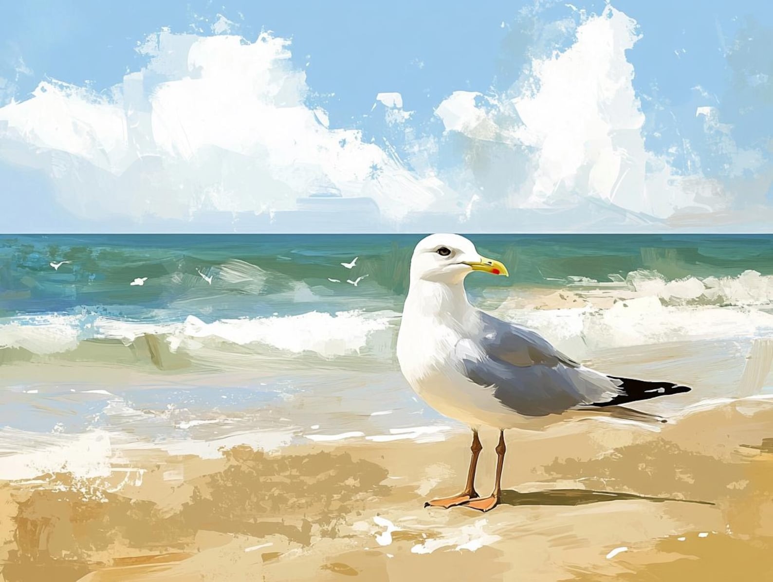 Seagull Beach Print – Coastal Watercolor Painting, Nautical Wall Decor ...