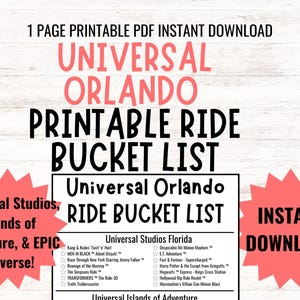 Universal Orlando Ride Bucket List | Theme Park Bucket list, Printable | Instant PDF Download | Universal Planner Checklist | Park Planner