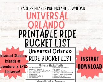 Universal Orlando Ride Bucket List | Theme Park Bucket list, Printable | Instant PDF Download | Universal Planner Checklist | Park Planner