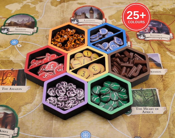 Hexagon Magnetic Board Game Token Trays with Velvet Lining - 25+ colours