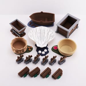 Everdell-Compatible Full Accessories Set: Resource holders, Open Signs and Card Holders, Pearl Holder