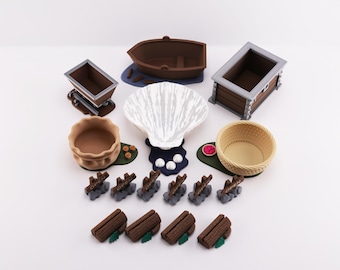 Everdell-Compatible Full Accessories Set: Resource holders, Open Signs and Card Holders, Pearl Holder