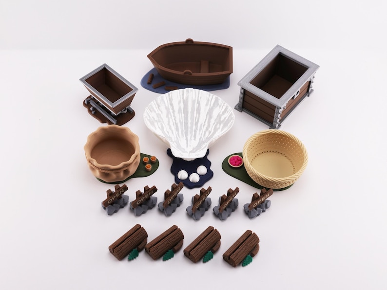Juego completo de accesorios compatibles con Everdell: soportes para recursos, letreros de "Abierto" y tarjeteros, soporte para perlas Full + pearl holder