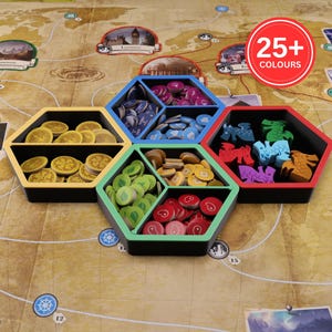 Large Hexagon Magnetic Board Game Token Trays with Velvet Lining - 25+ colours
