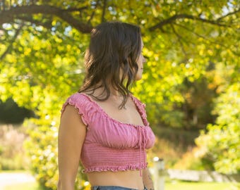 Naturally Dyed / Upcycled / Hand Dyed • Princess Polly • Short-Sleeve Cropped Top • US 8