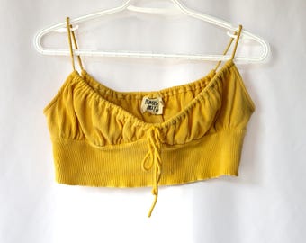 Naturally Dyed / Upcycled / Hand Dyed • Princess Polly • Crop Top • US 6 • Bumble Bee Yellow