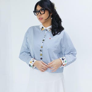 Striped Button-Up Crop Shirt – Vintage Inspired Handmade by Tokoman