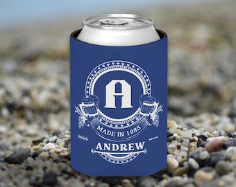 Custom Monogram Can Cooler: Personalized Family Party Favor, Father's Day Drink Holder, Beer Camping Can Cooler Sleeve, Monogram Cozies