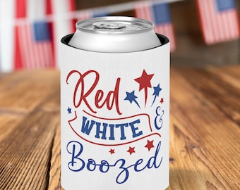 Red White & Boozed Can Cooler - Patriotic 4th of July Coozie